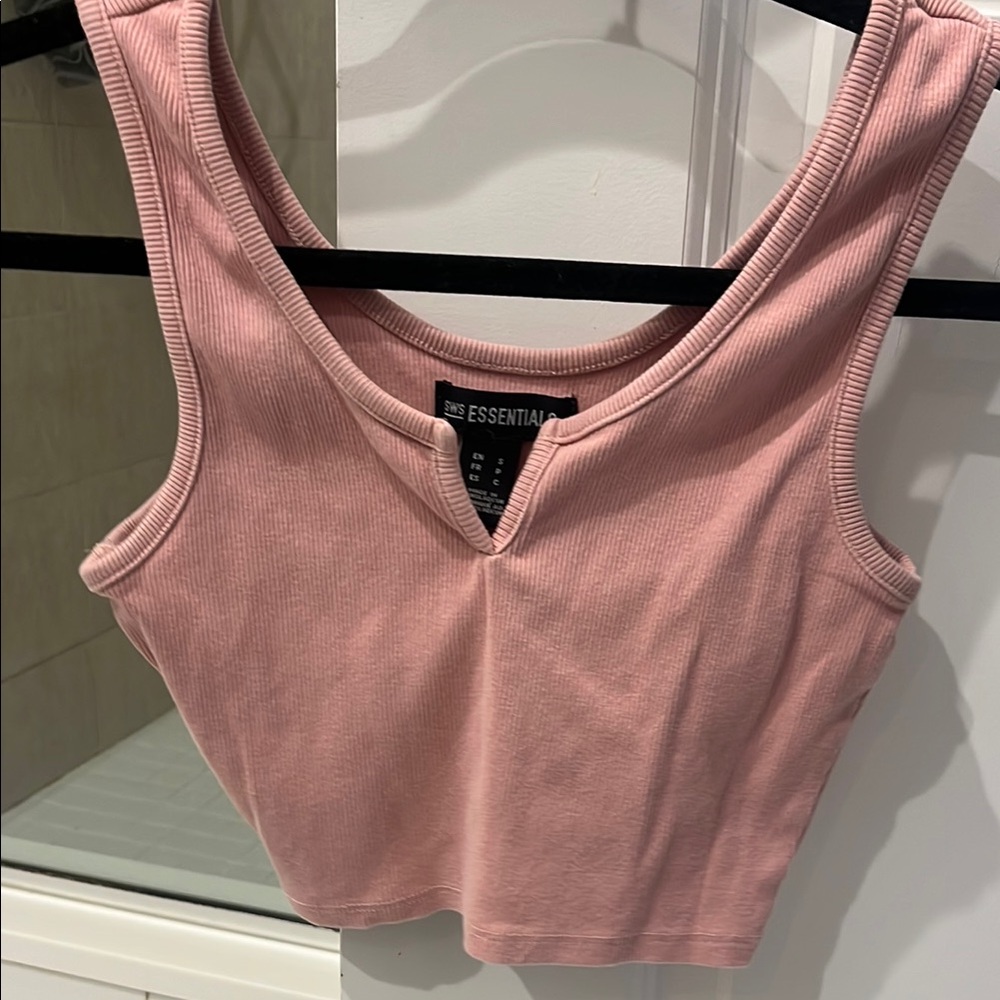 Essentials Pink Sleeveless Crop Tank Top